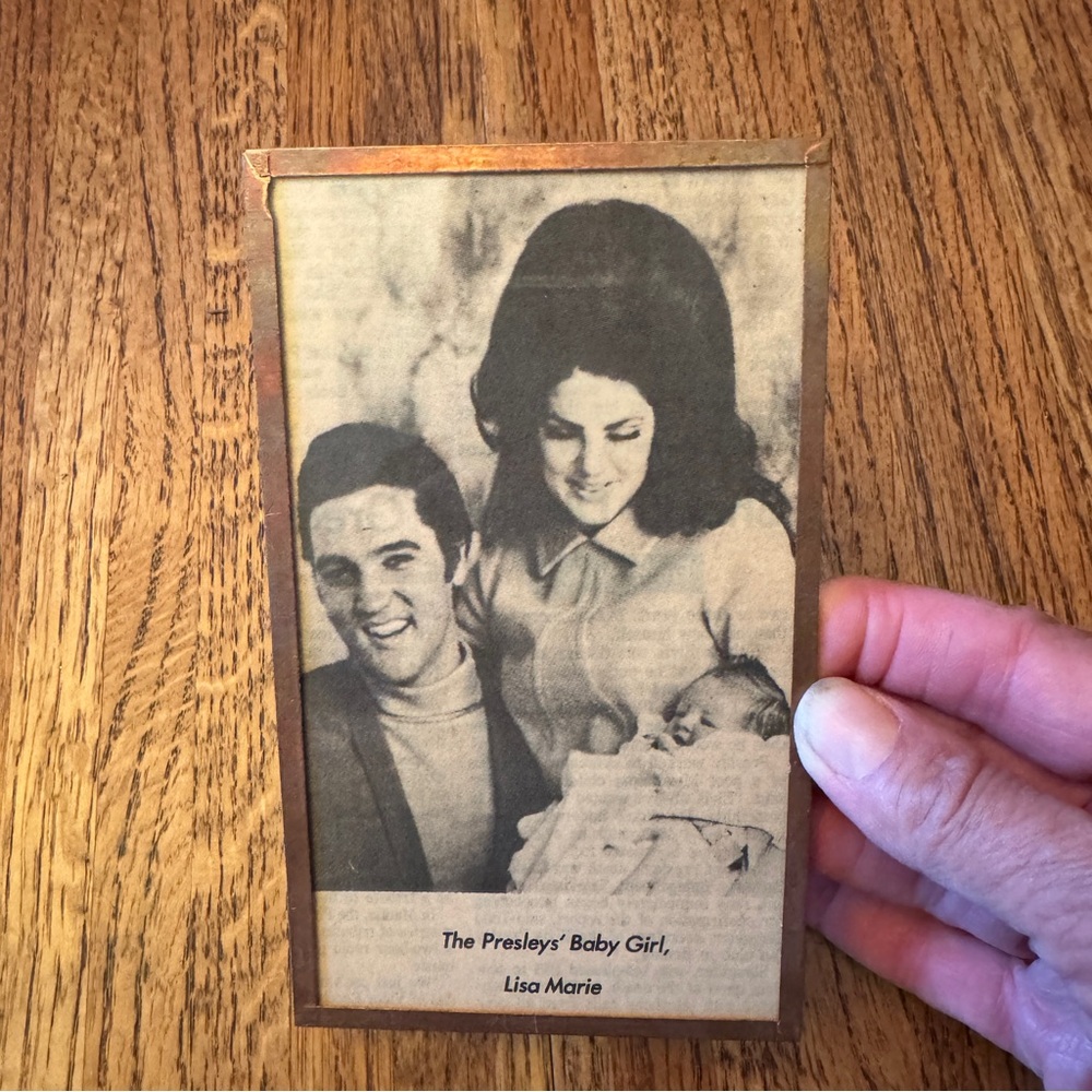 Framed authentic newspaper picture of “The Presleys’ Baby Girl, Lisa Marie”